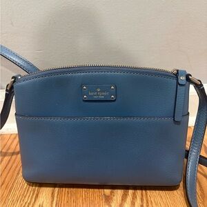 kate spade blue leather dome crossbody with gold-tone logo